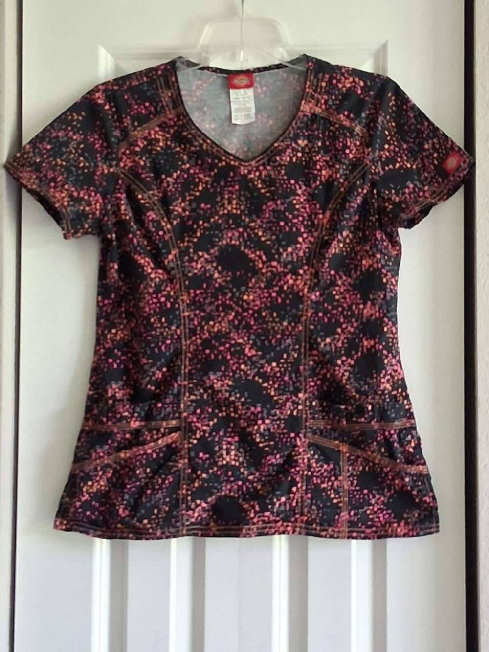 Dickies Short Sleeve Black Geometrical Squares Scrub Top Women's Size S